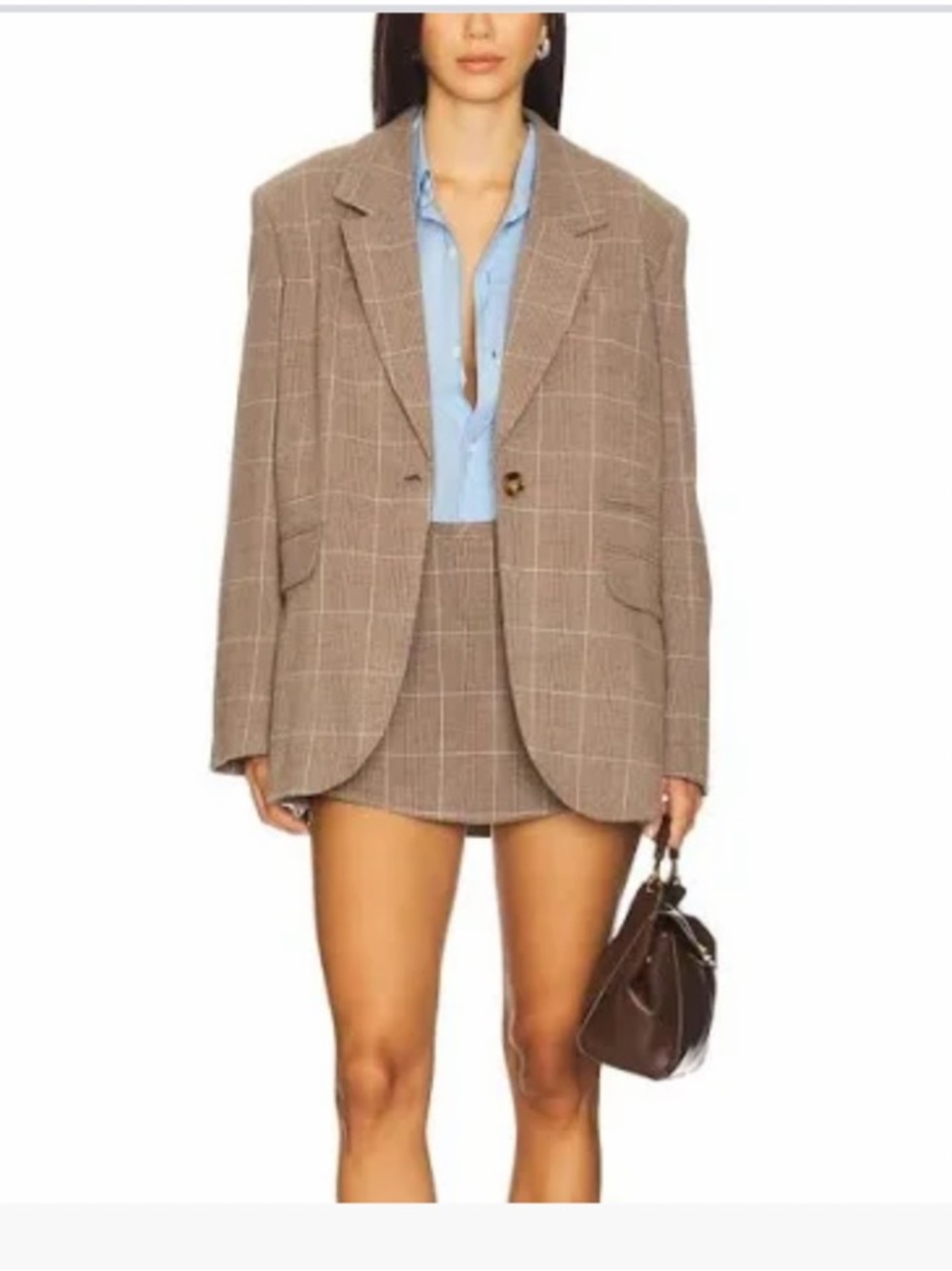 Free People Taupe Windowpane Oversized Blazer